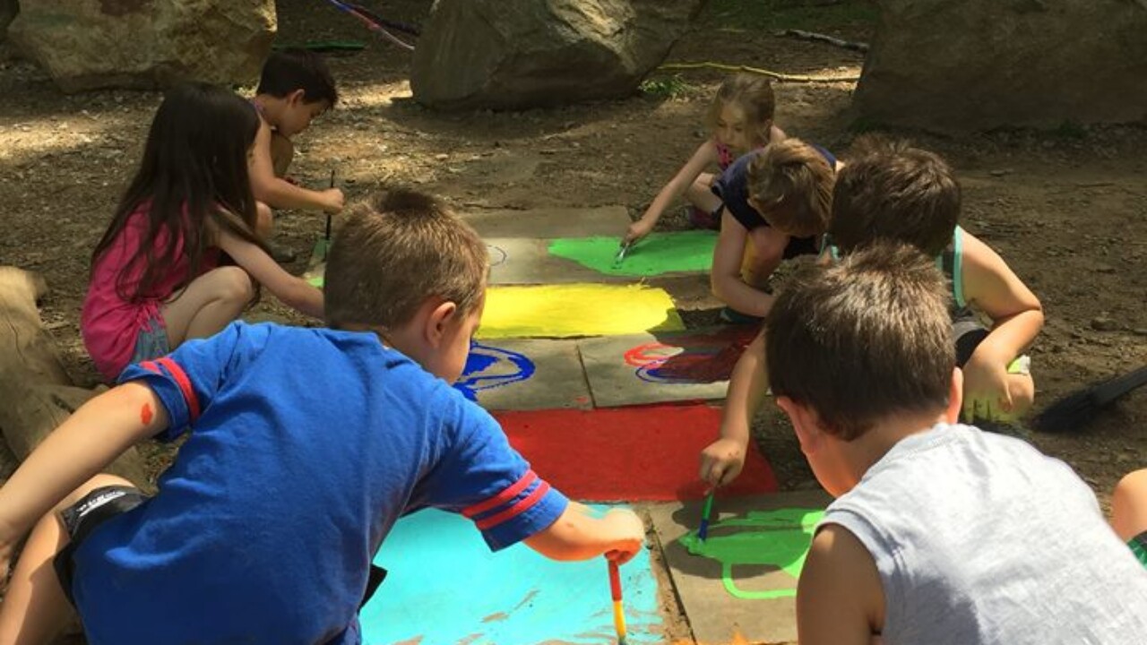 Kids outside painting.