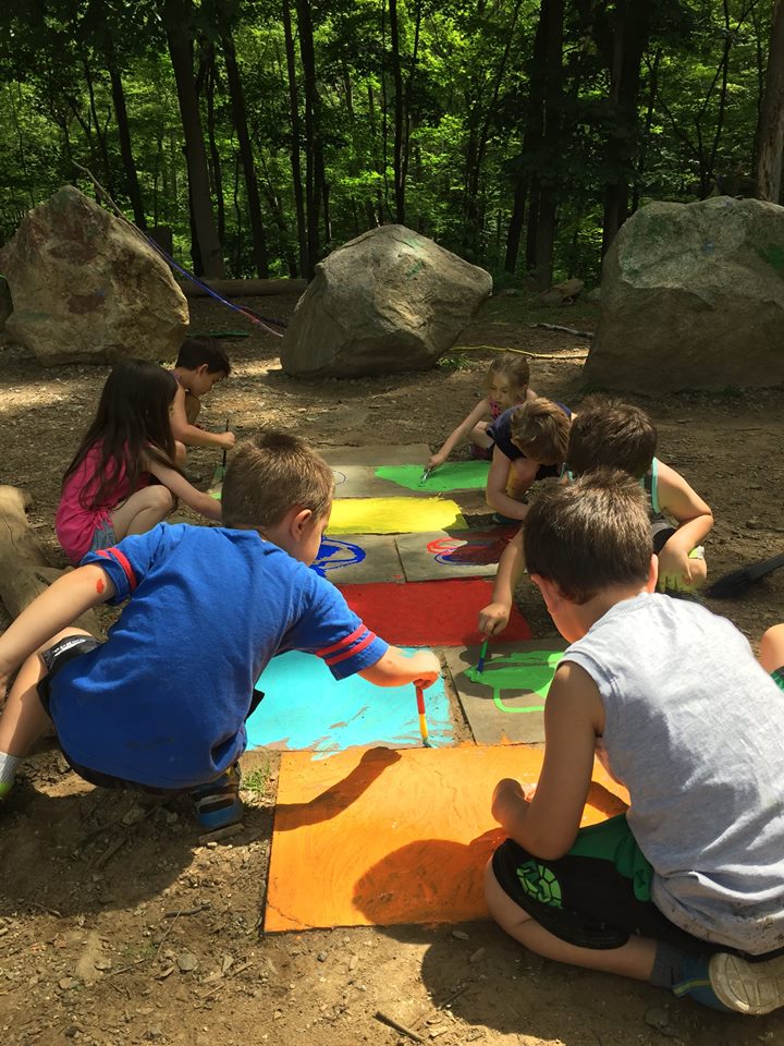 Kids outside painting.